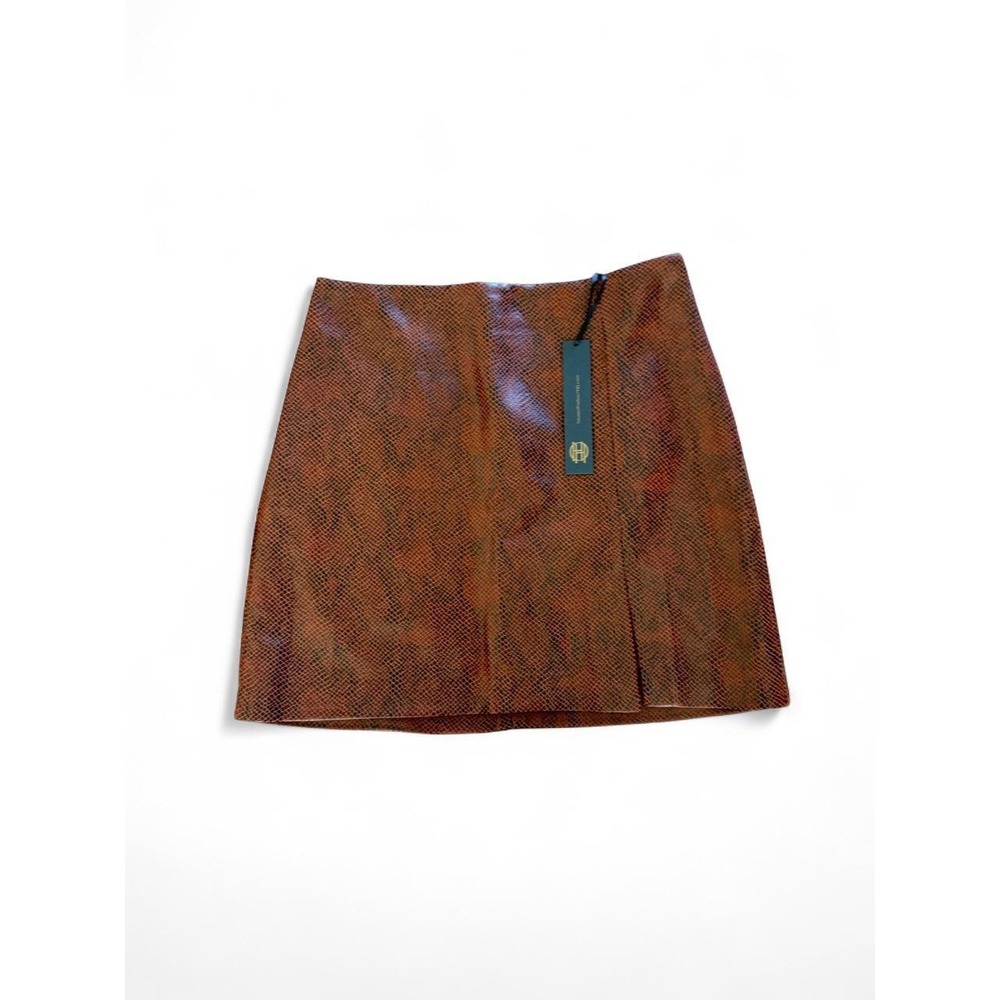 House of Harlow 1960 Rust Brown Snakeskin Faux Leather Mini Skirt Side Slit XS